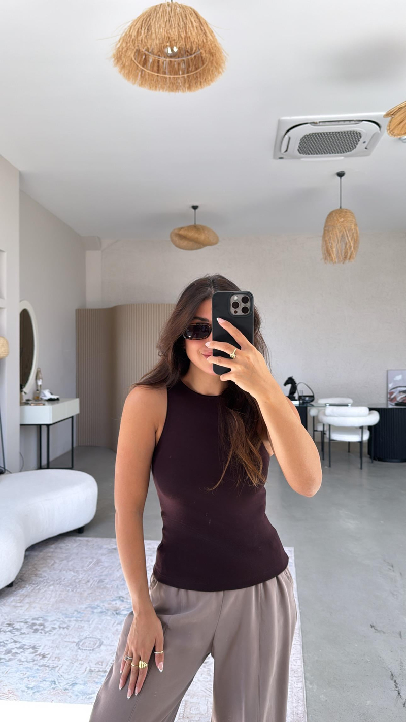 Kahverengi Halter Yaka Yumuşak Modal Atlet