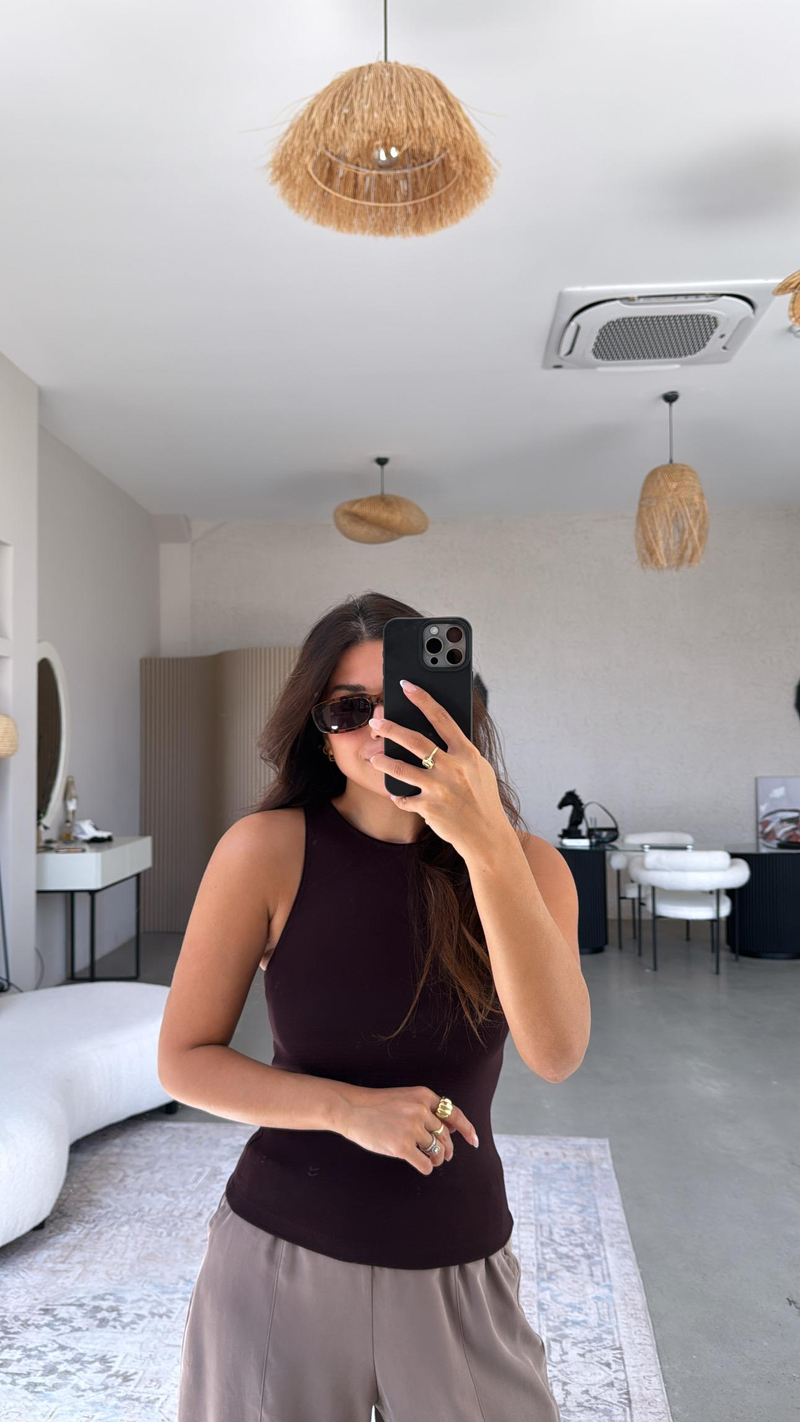 Kahverengi Halter Yaka Yumuşak Modal Atlet