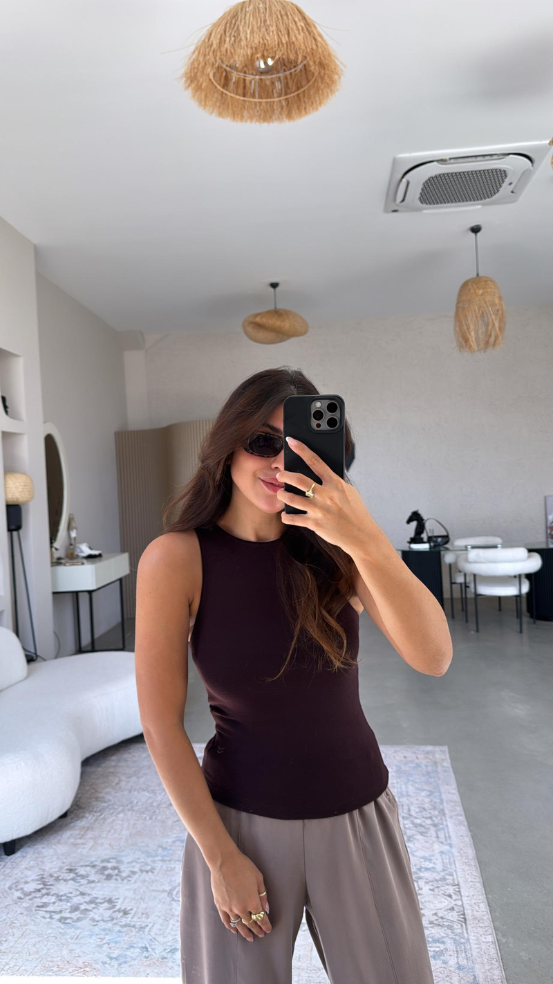 Kahverengi Halter Yaka Yumuşak Modal Atlet