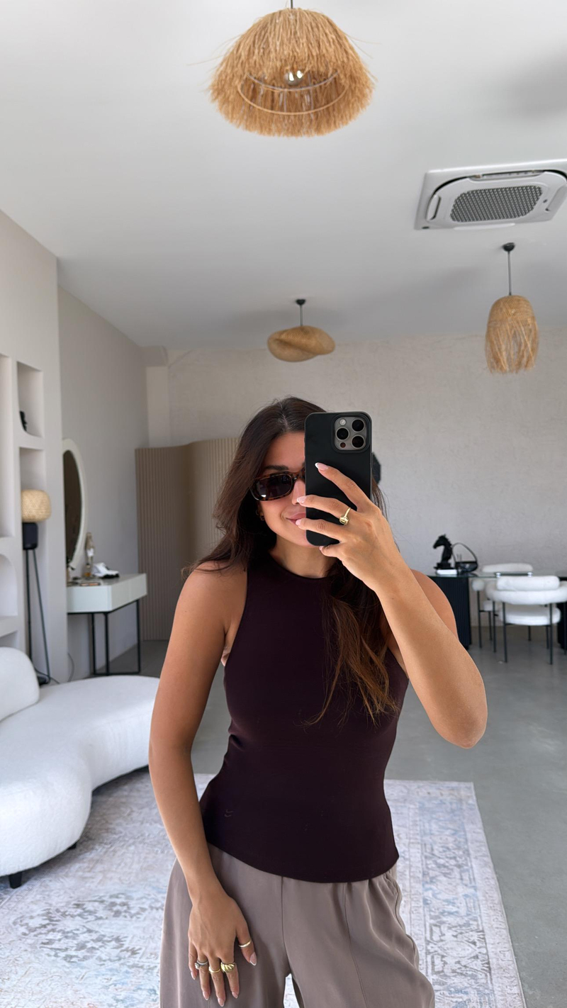 Kahverengi Halter Yaka Yumuşak Modal Atlet