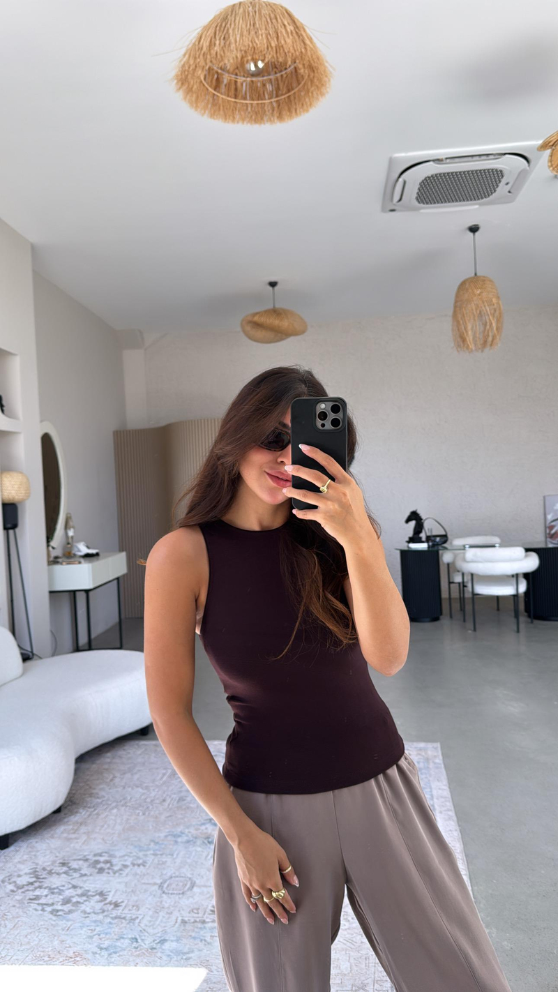 Kahverengi Halter Yaka Yumuşak Modal Atlet
