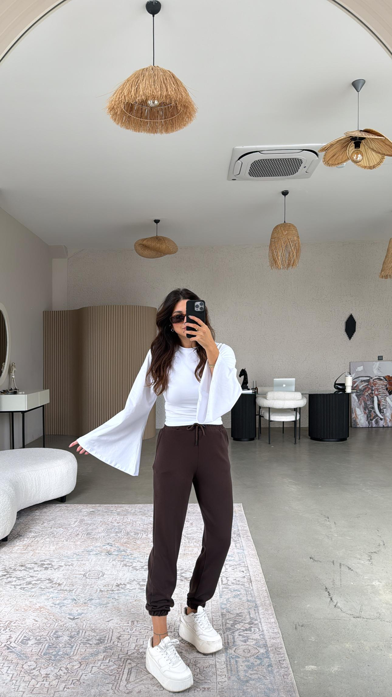 Kahverengi Jogger Paça Lastik Eşofman