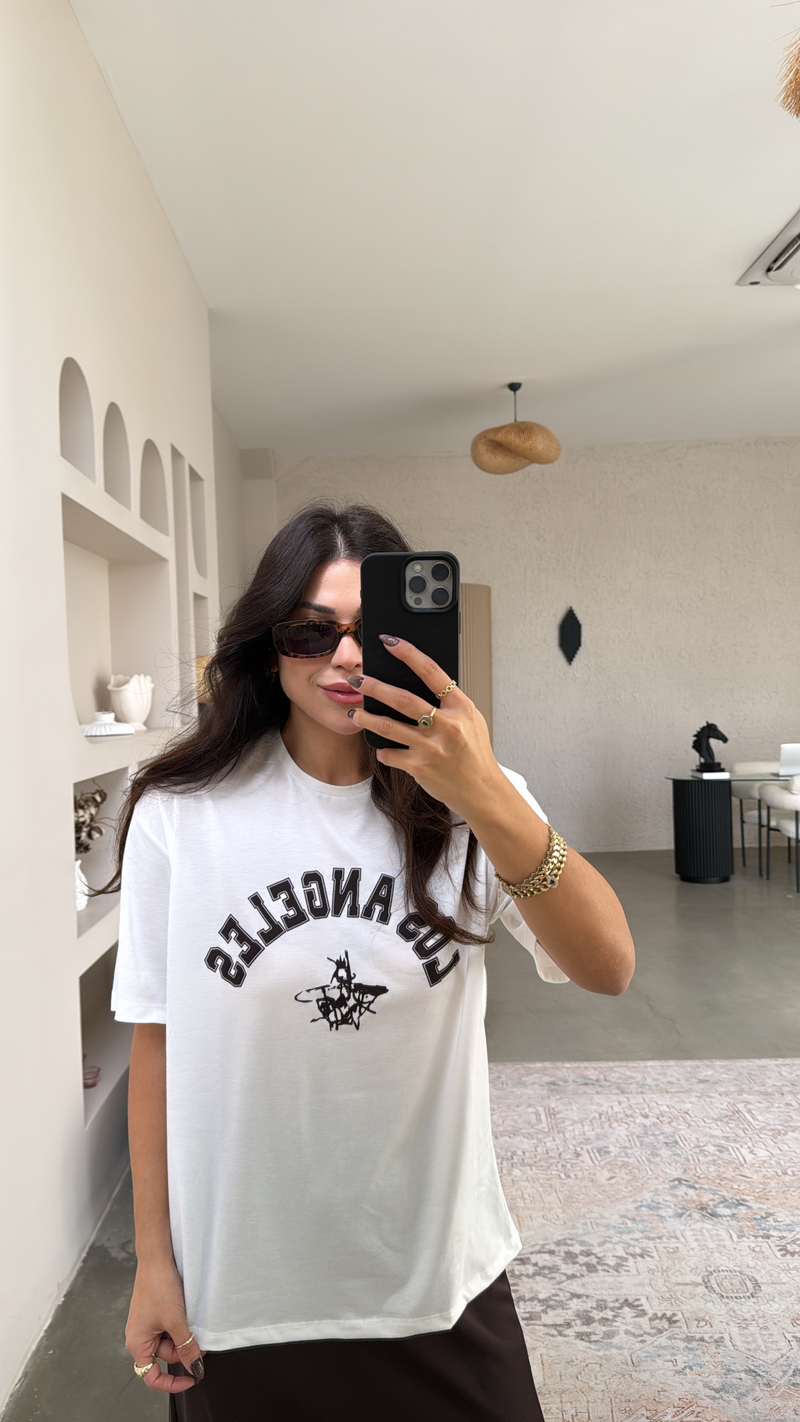 Kahverengi Los Angeles Baskılı Pamuklu Tshirt