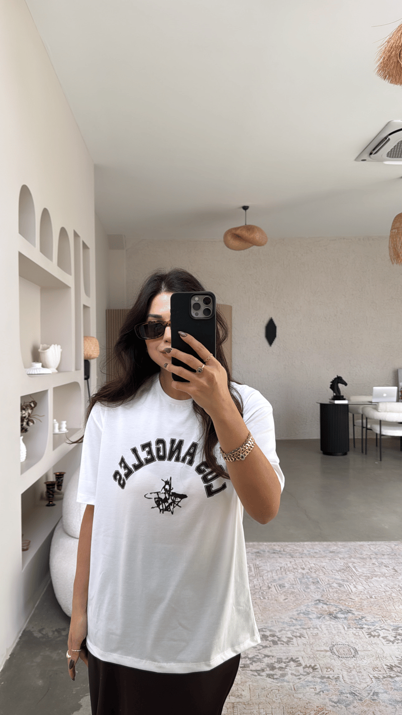 Kahverengi Los Angeles Baskılı Pamuklu Tshirt