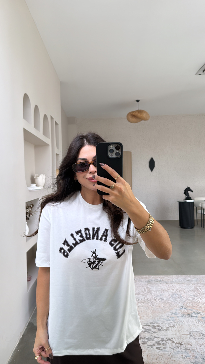 Kahverengi Los Angeles Baskılı Pamuklu Tshirt
