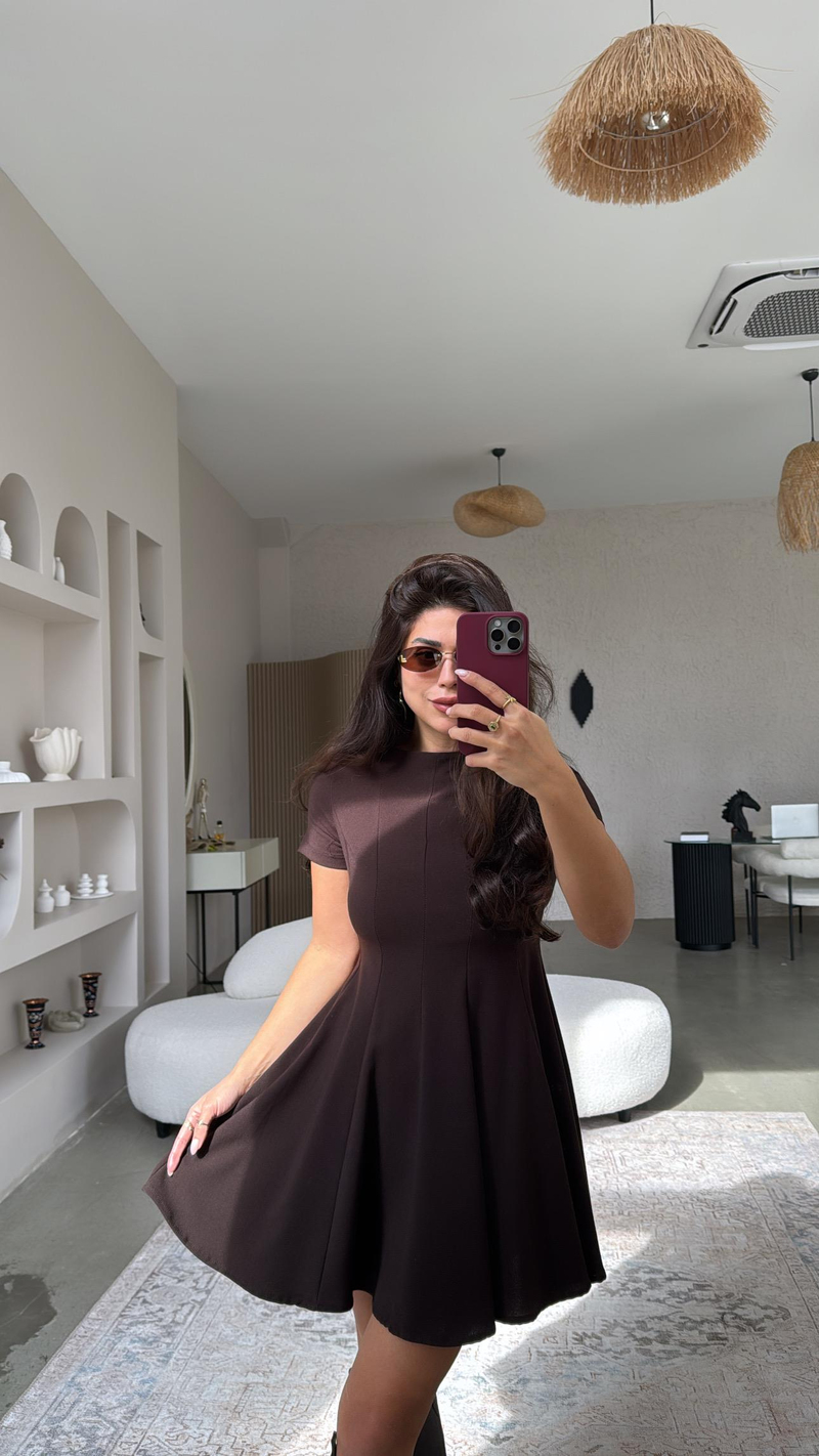 Kahverengi Massi Kısa Kollu Kiloş Elbise