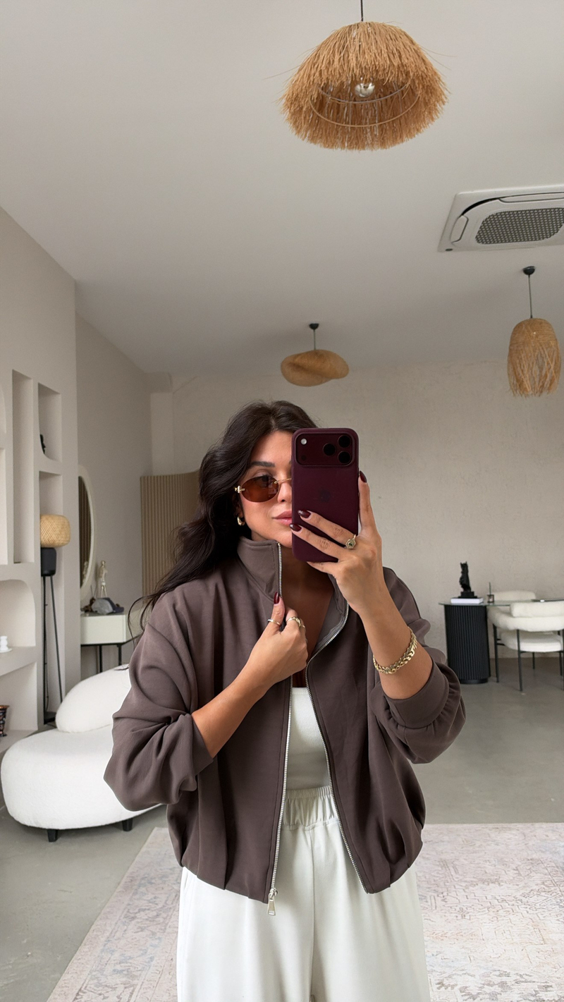Kahverengi Oys Model Pileli Premium Modal Ceket