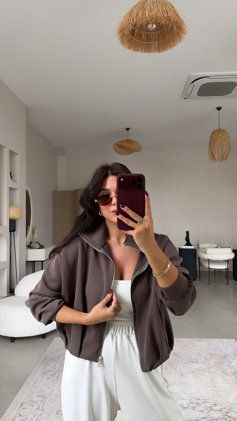 Kahverengi Oys Model Pileli Premium Modal Ceket