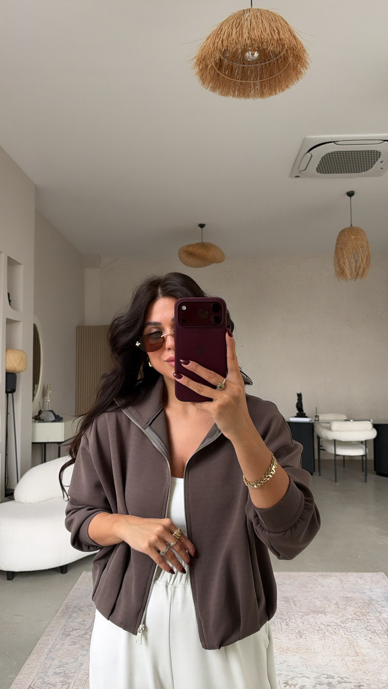 Kahverengi Oys Model Pileli Premium Modal Ceket