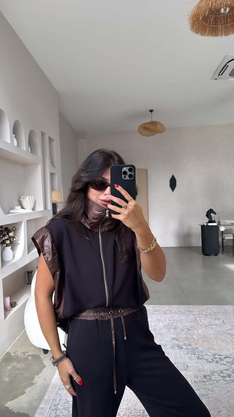 Kahverengi Paraşüt Kumaş Detaylı Modal Takım