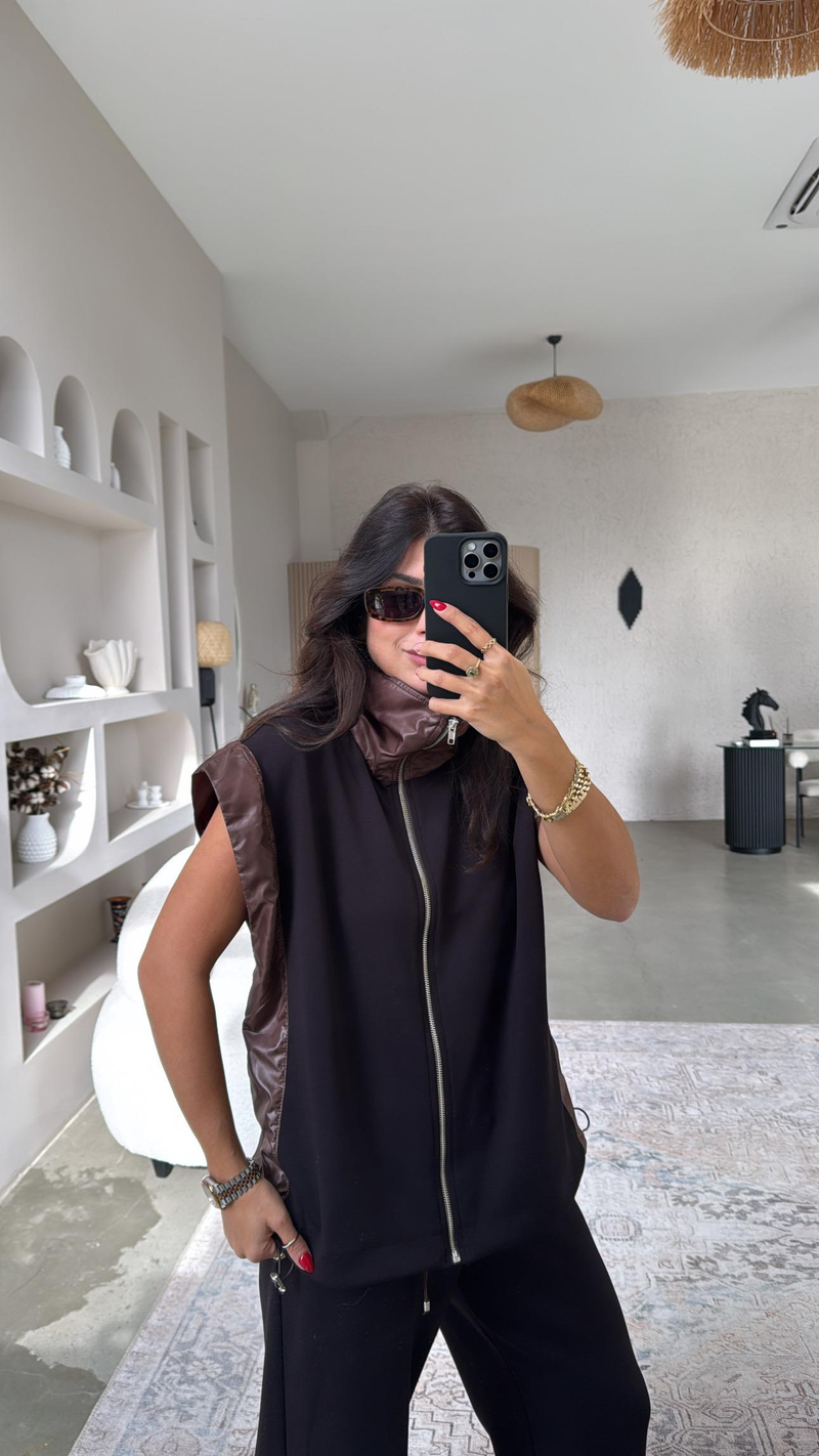 Kahverengi Paraşüt Kumaş Detaylı Modal Takım