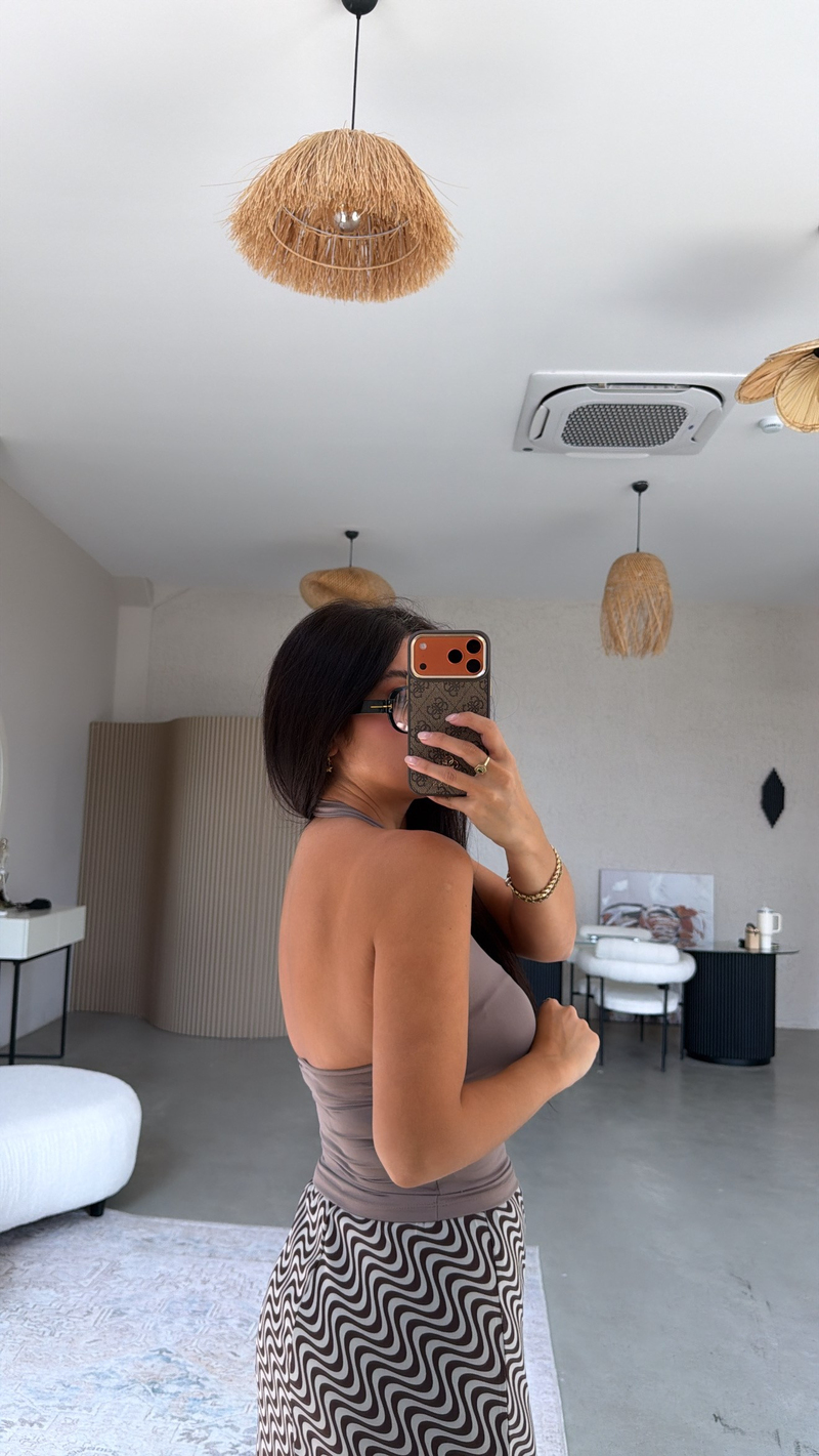 Kahverengi Polyamid Halter Top