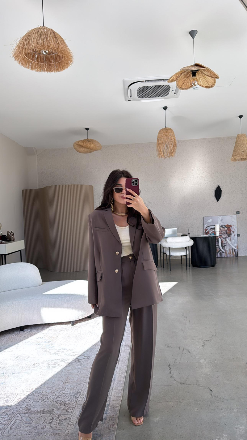 Kahverengi Premium Ceket Pantolon Takım