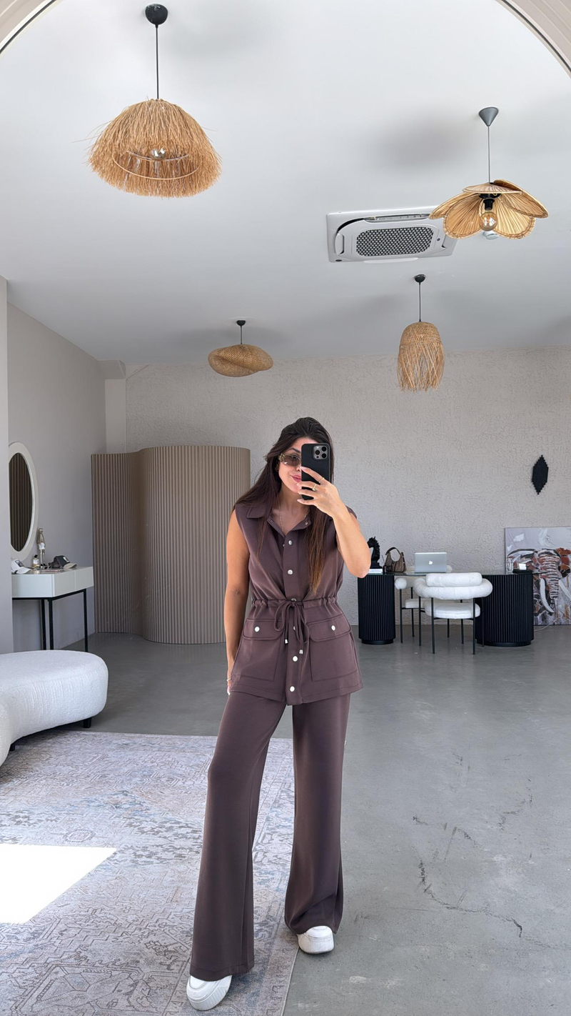 Kahverengi Premium Modal Yelek Pantolon Takım