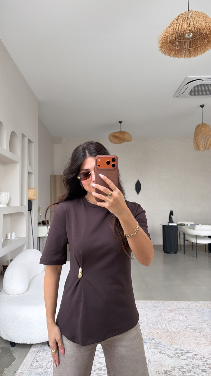 Kahverengi Yan Aksesuarlı Dlv Tshirt