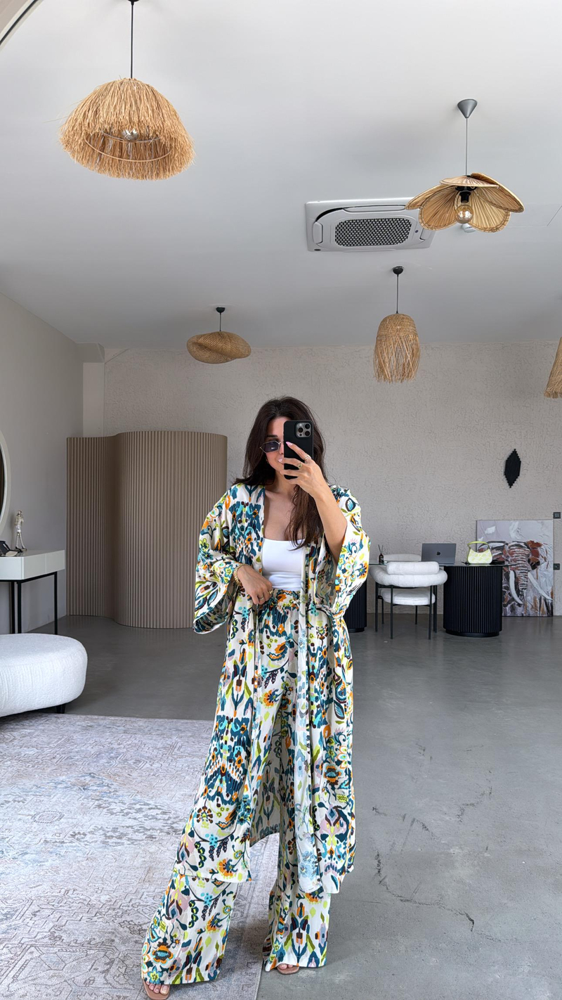 Karışık Desenli Juna Kimono Pantolon Takım