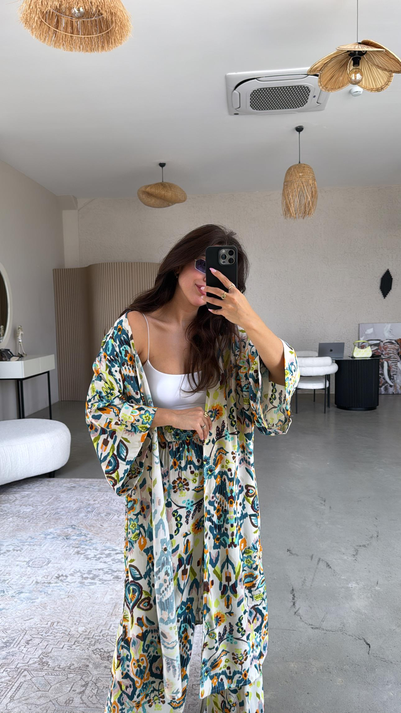 Karışık Desenli Juna Kimono Pantolon Takım