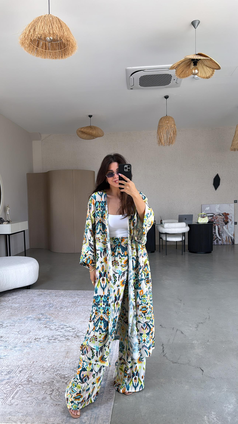 Karışık Desenli Juna Kimono Pantolon Takım
