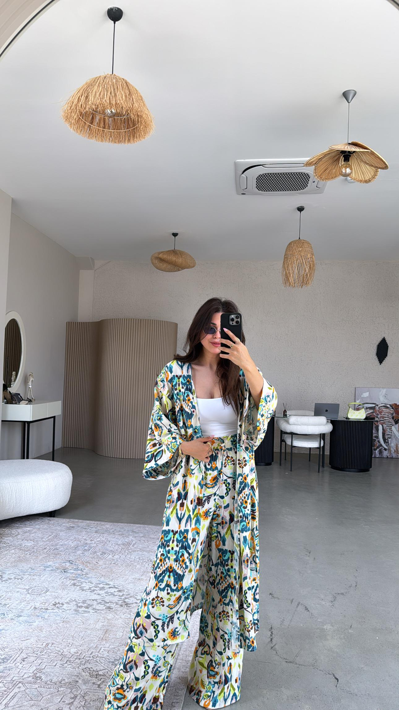 Karışık Desenli Juna Kimono Pantolon Takım