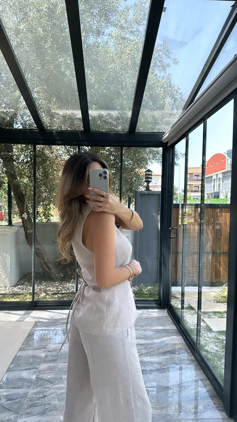 Keten Astarlı Yelek Pantolon Takım