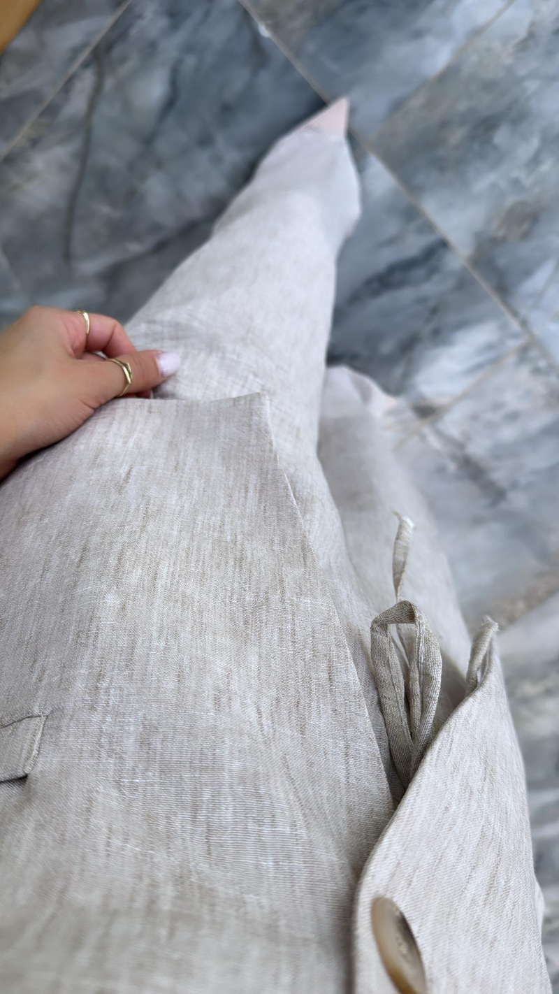 Keten Astarlı Yelek Pantolon Takım