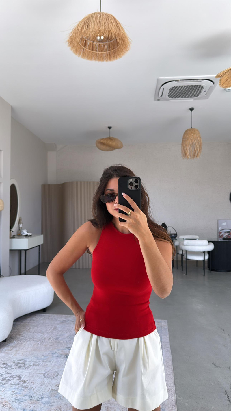 Kırmızı Halter Yaka Yumuşak Modal Atlet