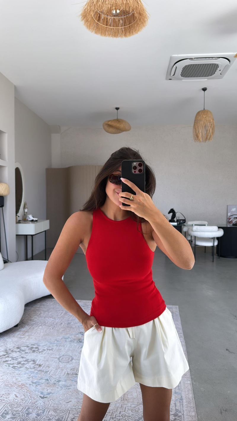 Kırmızı Halter Yaka Yumuşak Modal Atlet