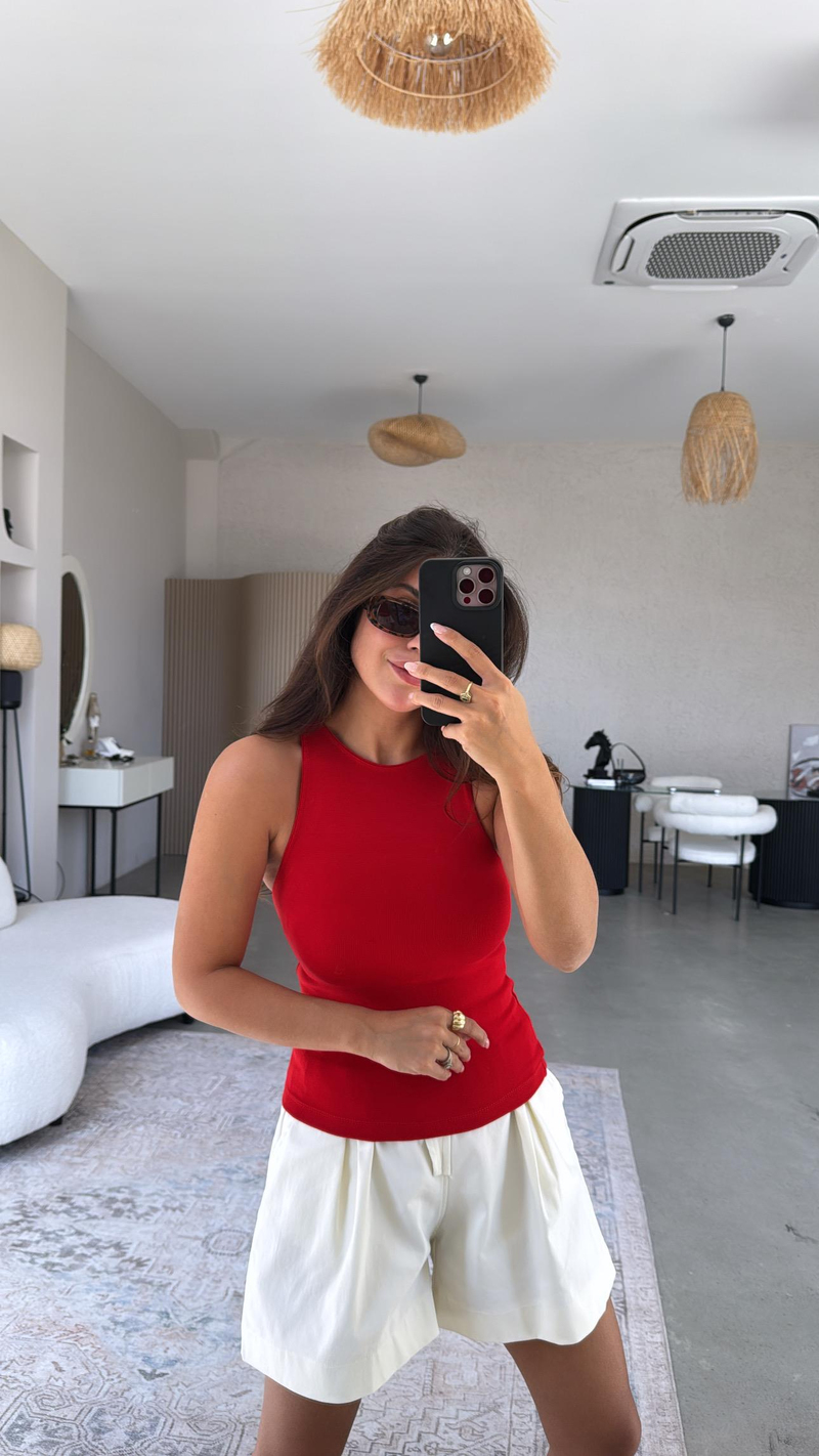 Kırmızı Halter Yaka Yumuşak Modal Atlet