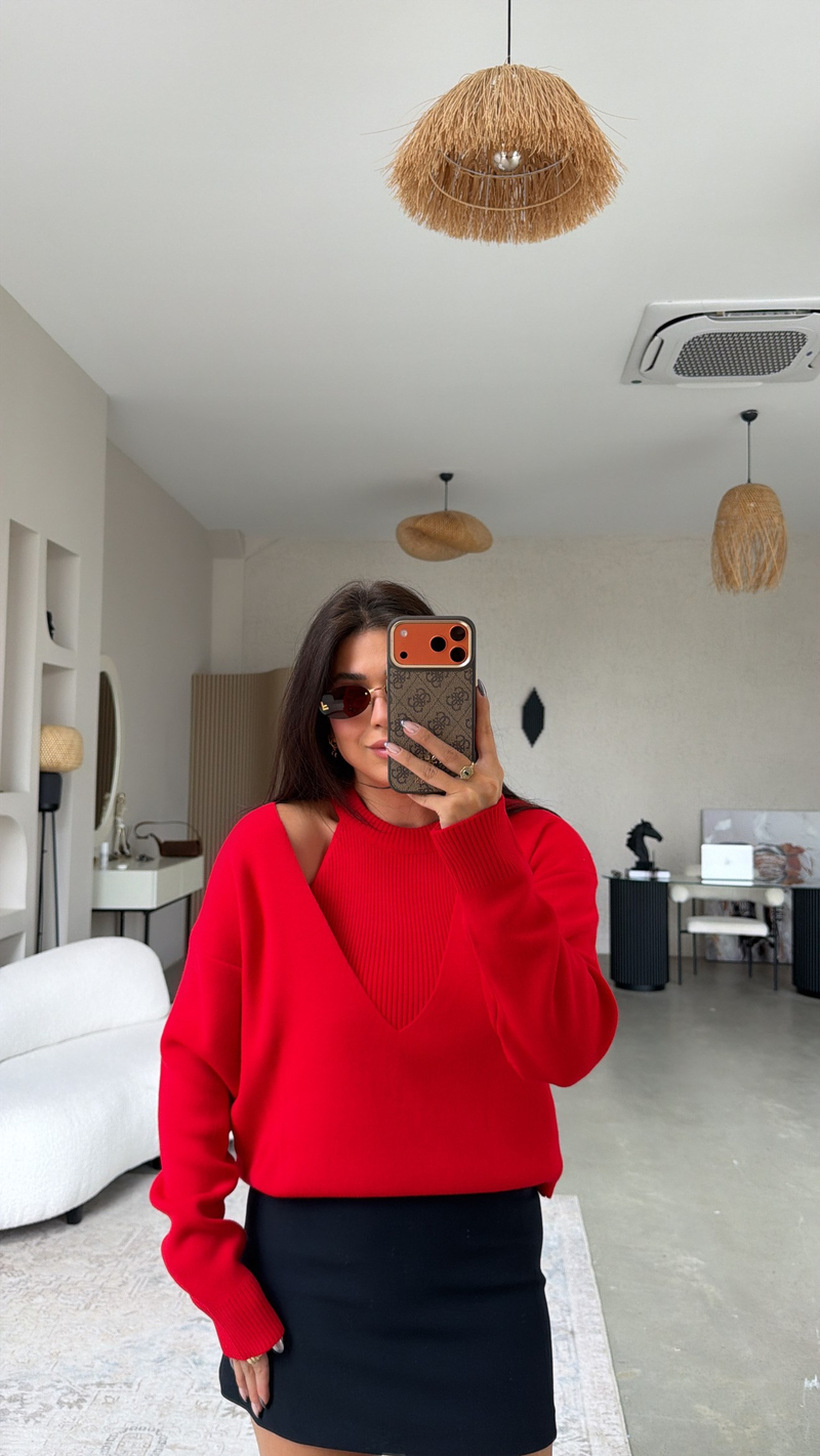 Kırmızı Triko ve Atlet İkili Takım