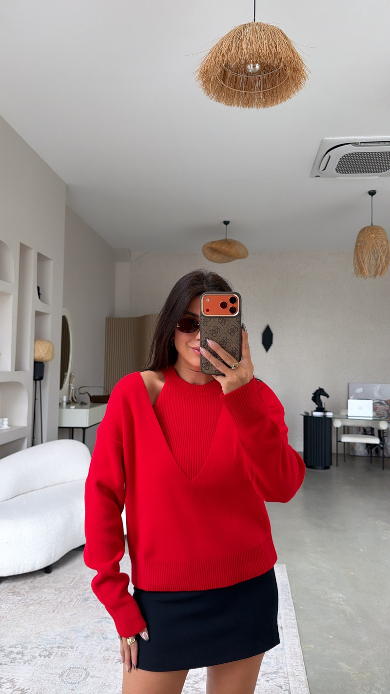 Kırmızı Triko ve Atlet İkili Takım