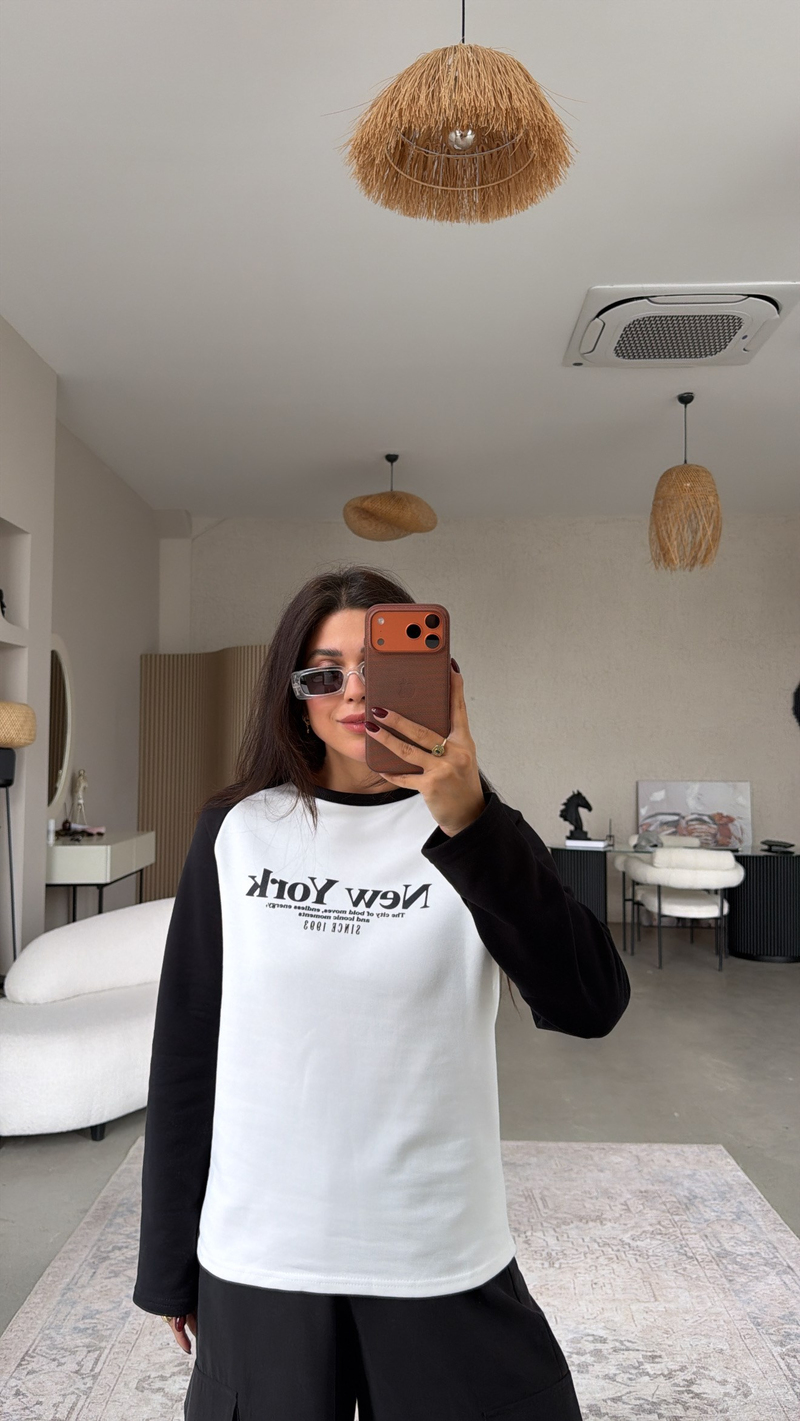 Kolları Siyah New York İki İplik Sweatshirt