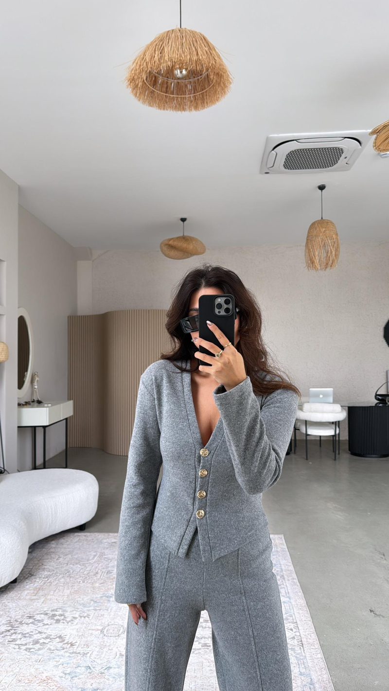 Koyu Gri Selanik Triko ZR model Hırka Pantolon Takım