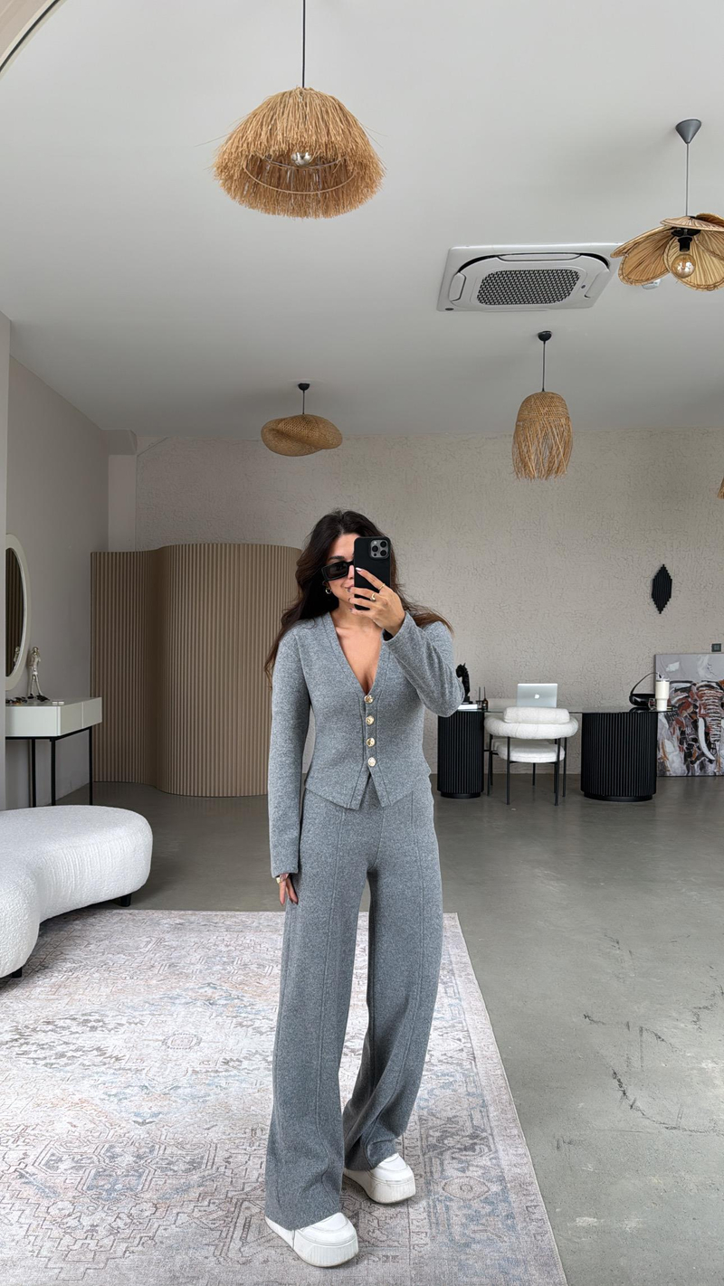 Koyu Gri Selanik Triko ZR model Hırka Pantolon Takım