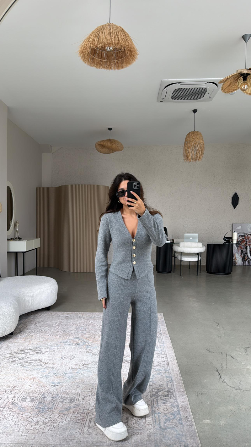 Koyu Gri Selanik Triko ZR model Hırka Pantolon Takım