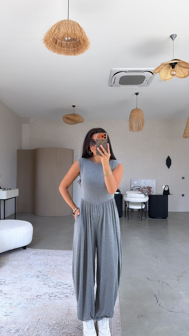 Koyu Gri Yumuşak Salaş Şalvar Tulum