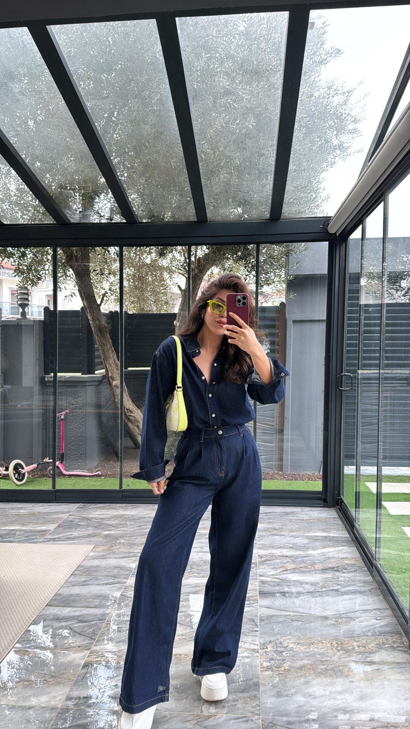 Koyu Renk Jean Premium Gömlek Pantolon Takım