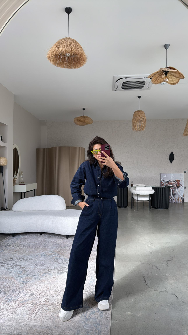 Koyu Renk Jean Premium Gömlek Pantolon Takım