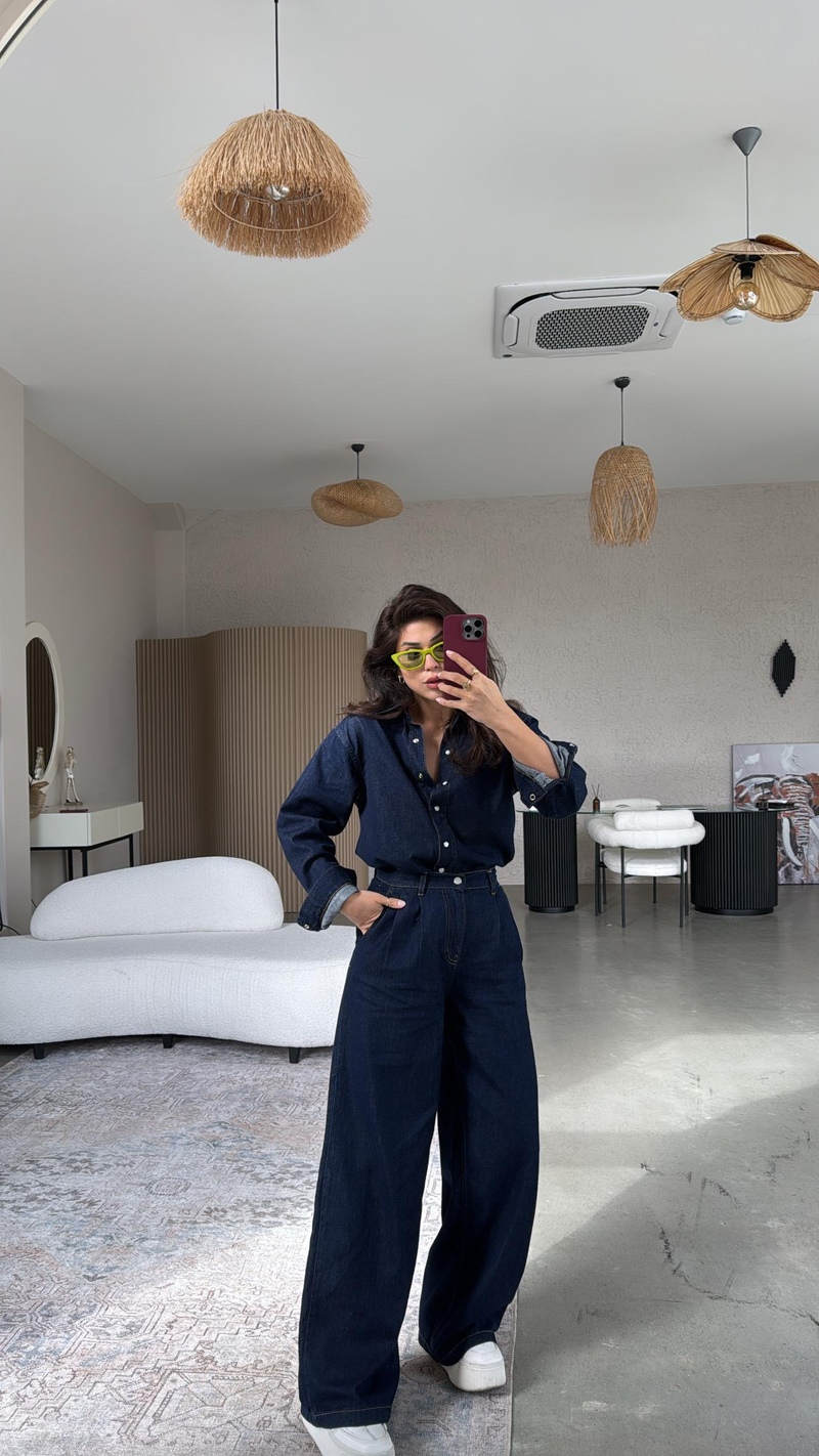 Koyu Renk Jean Premium Gömlek Pantolon Takım