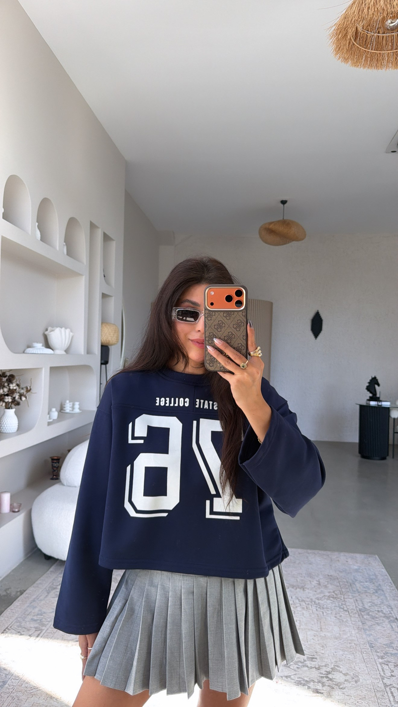 Lacivert 78 Baskılı İki İplik Sweatshirt
