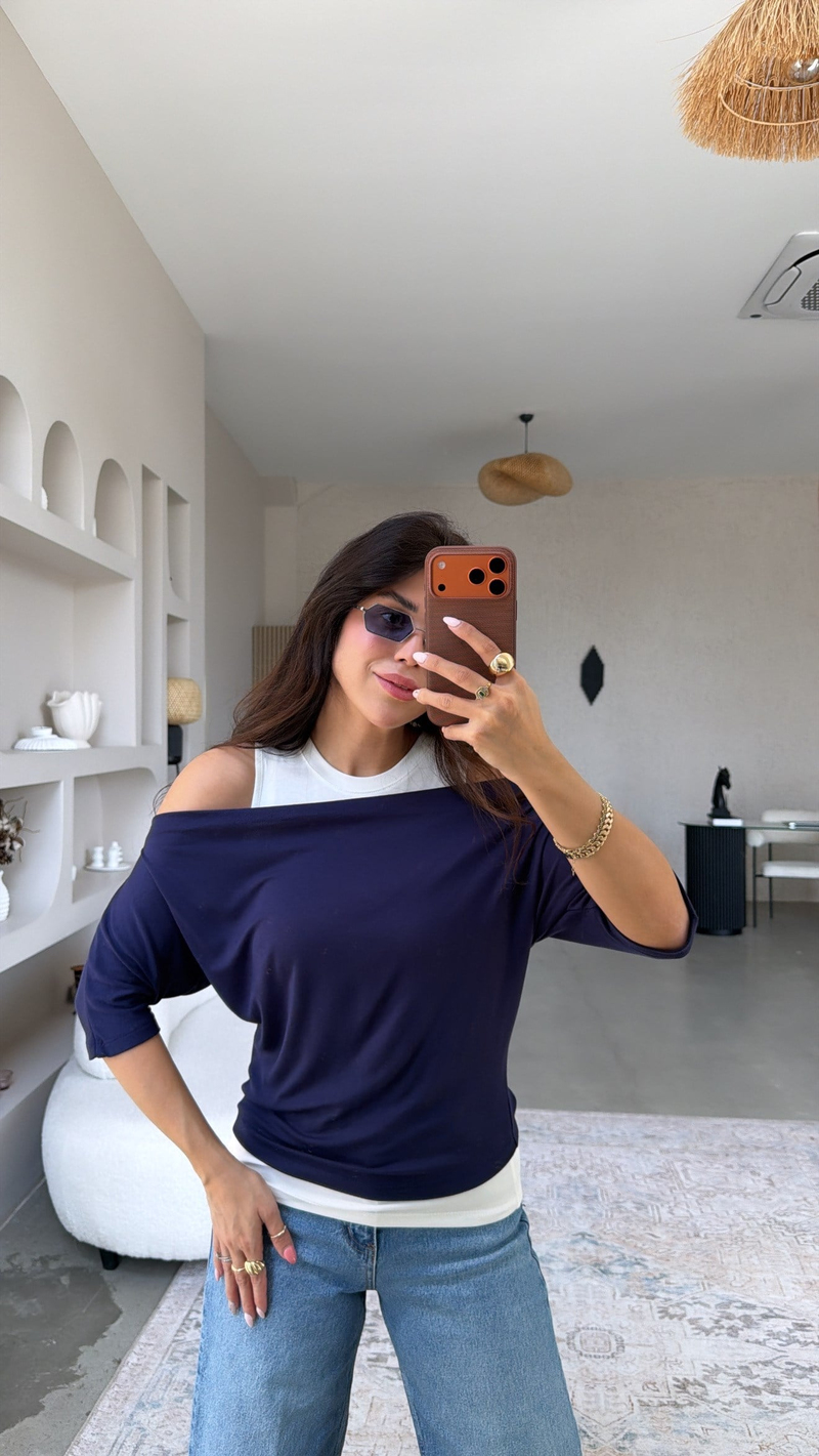 Lacivert Atletli Modal İkili Bluz