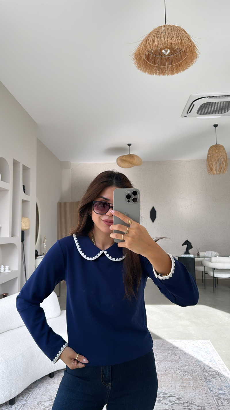 Lacivert Bebek Yakalı Massi Bluz