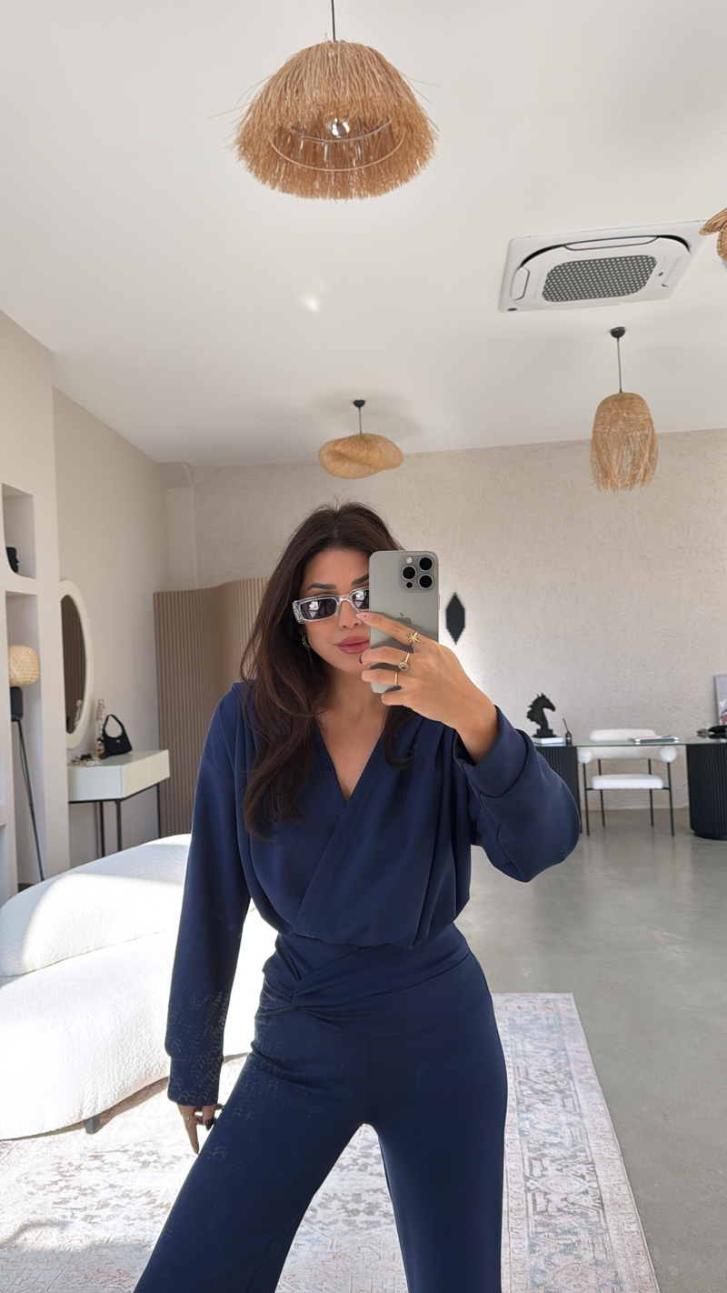 Lacivert Beli Detaylı Oys Kruvaze Takım