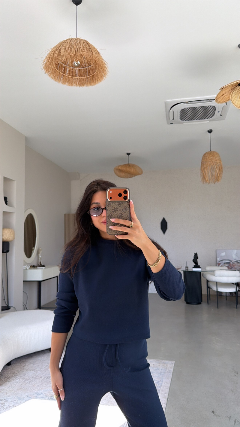 Lacivert Bisiklet Yaka Fitilli Alt Üst Takım