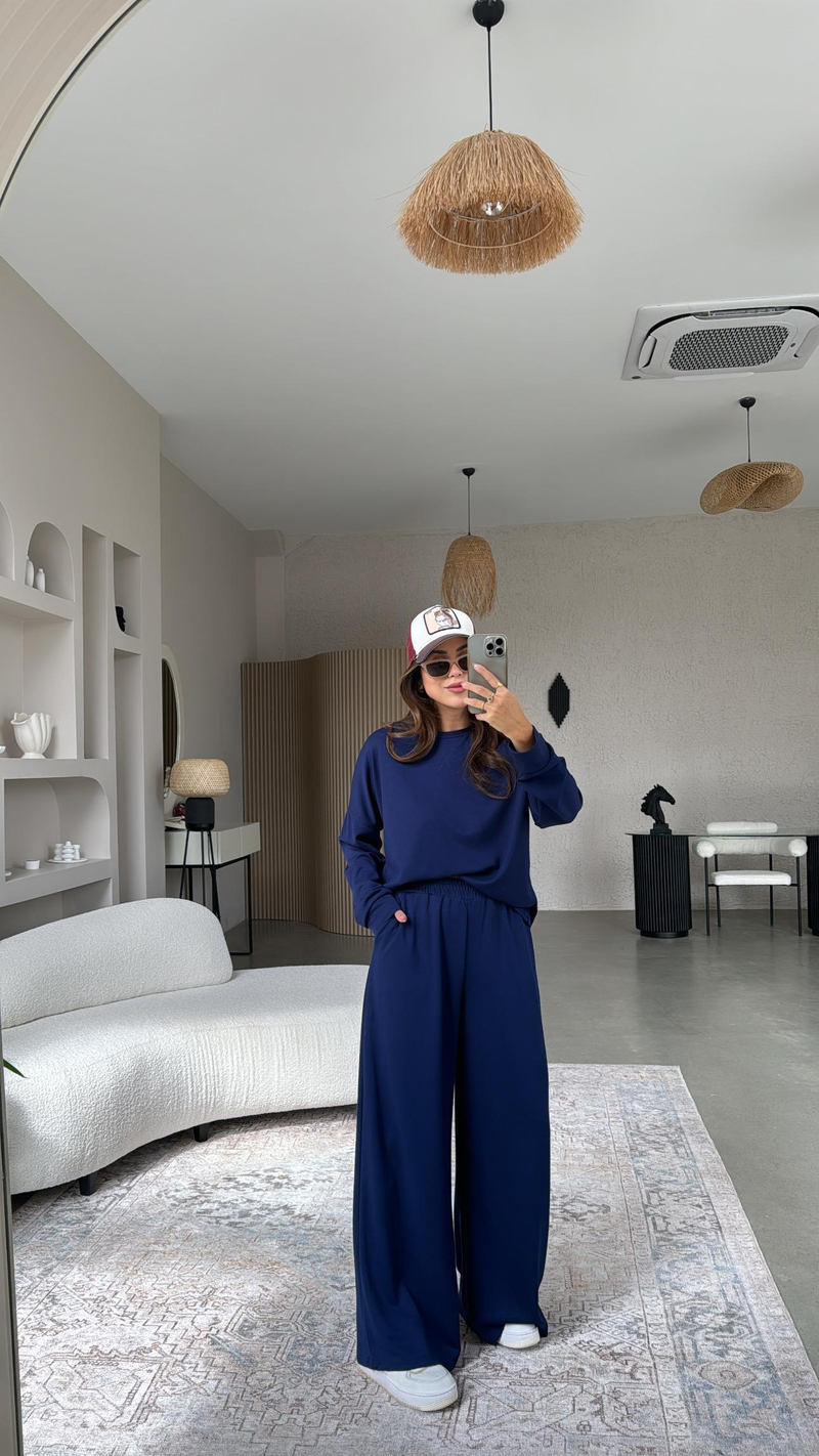 Lacivert Bol Paça Sweatshirt Eşofman Takım