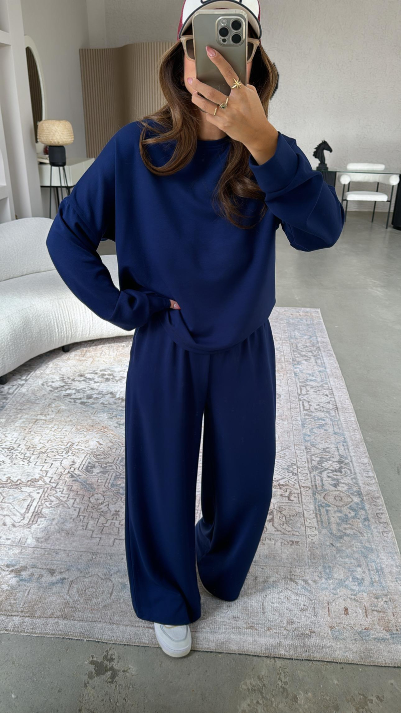 Lacivert Bol Paça Sweatshirt Eşofman Takım