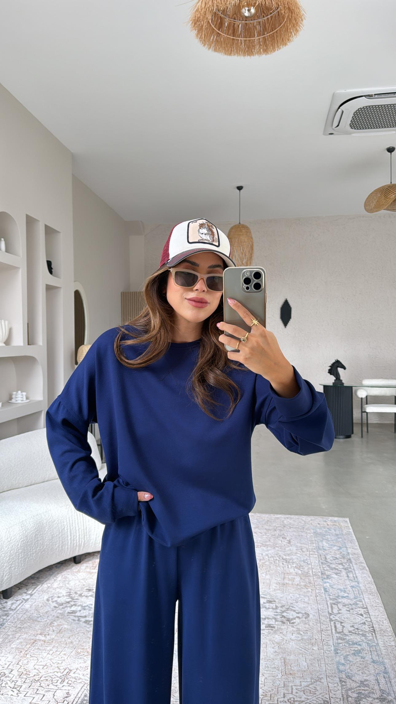 Lacivert Bol Paça Sweatshirt Eşofman Takım