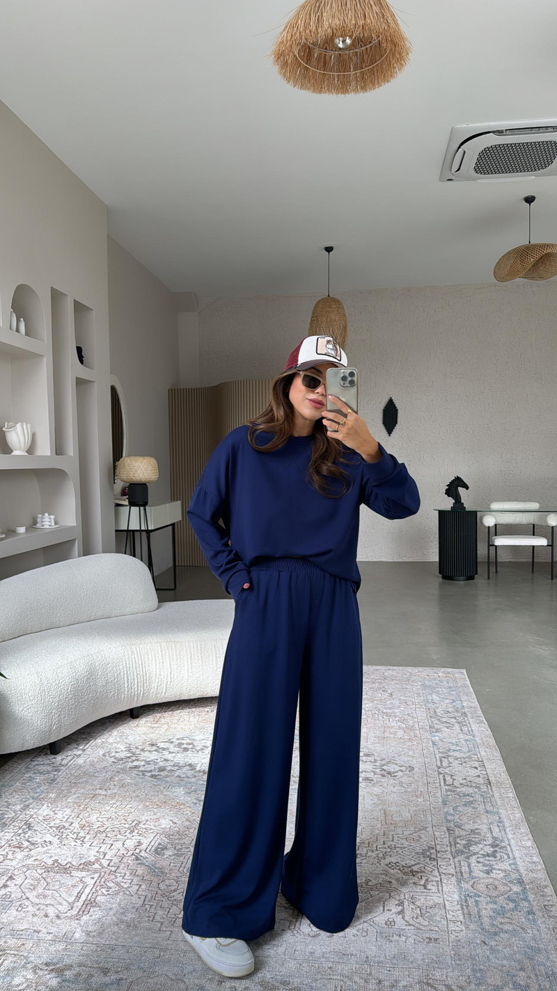 Lacivert Bol Paça Sweatshirt Eşofman Takım