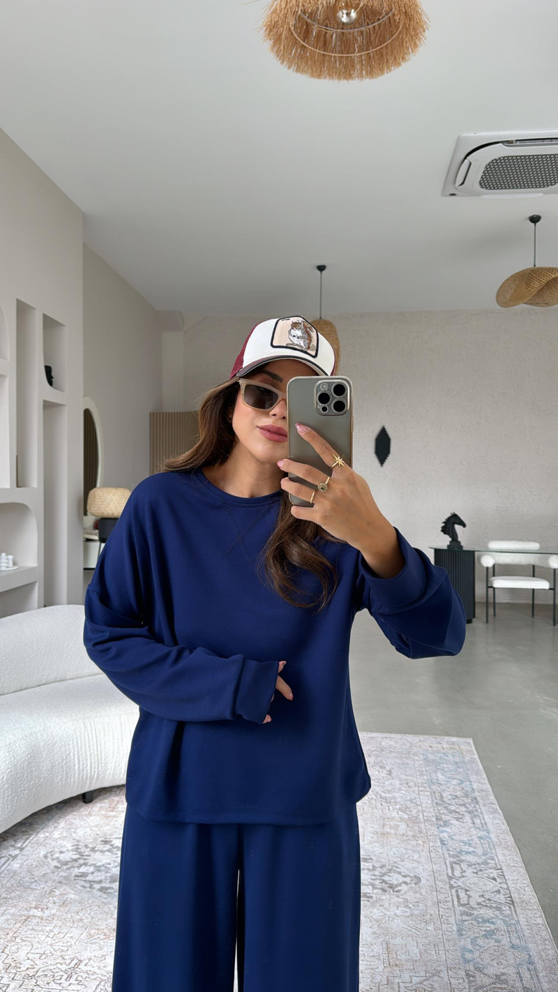 Lacivert Bol Paça Sweatshirt Eşofman Takım