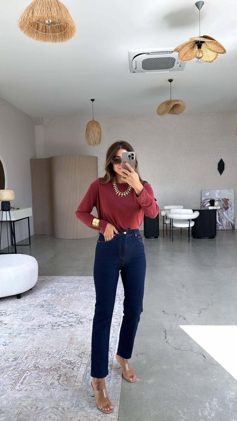 Lacivert Boyfit Paça Kesik ZR Jean
