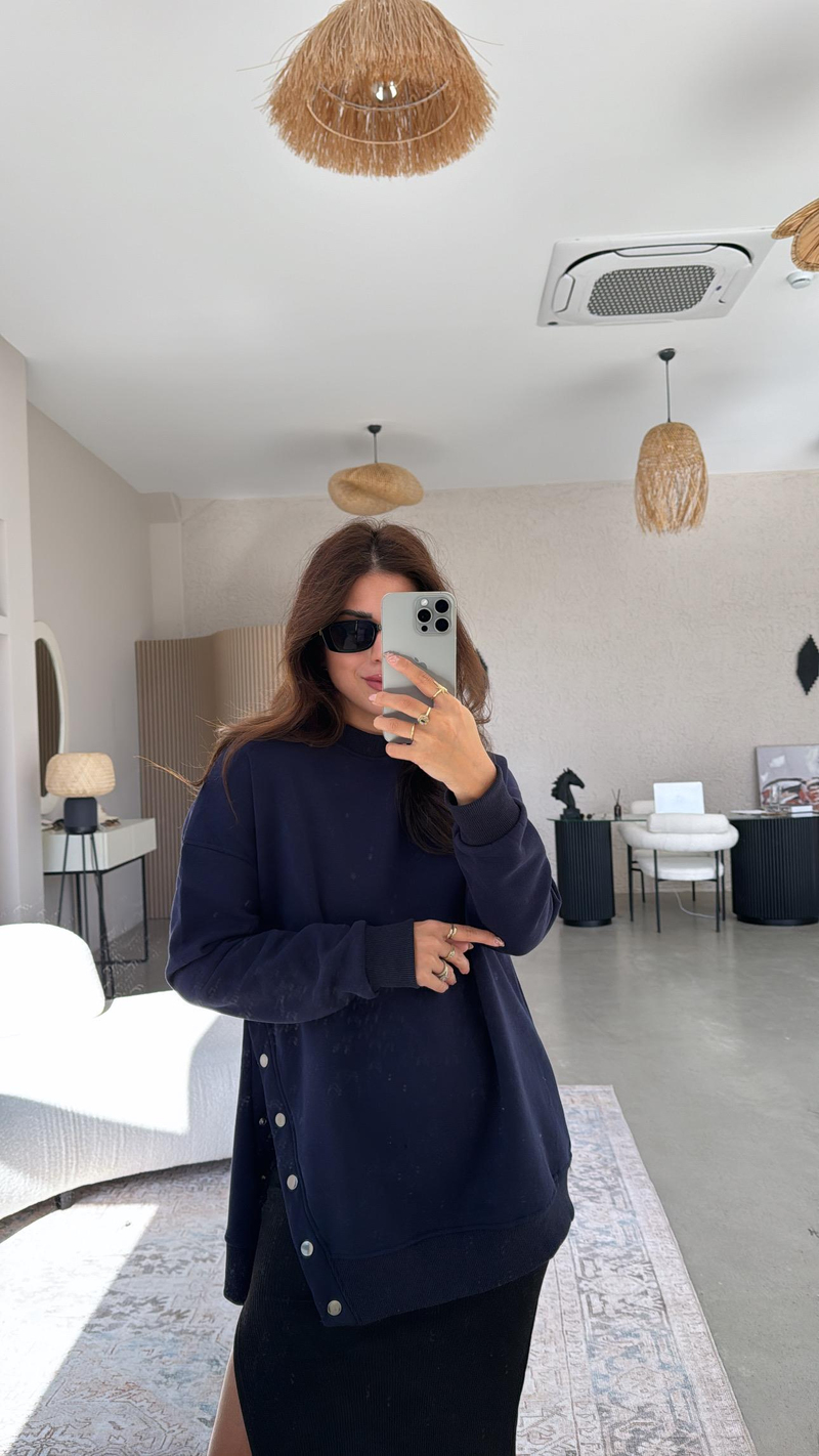 Lacivert Çıtçıt Detaylı Sweatshirt